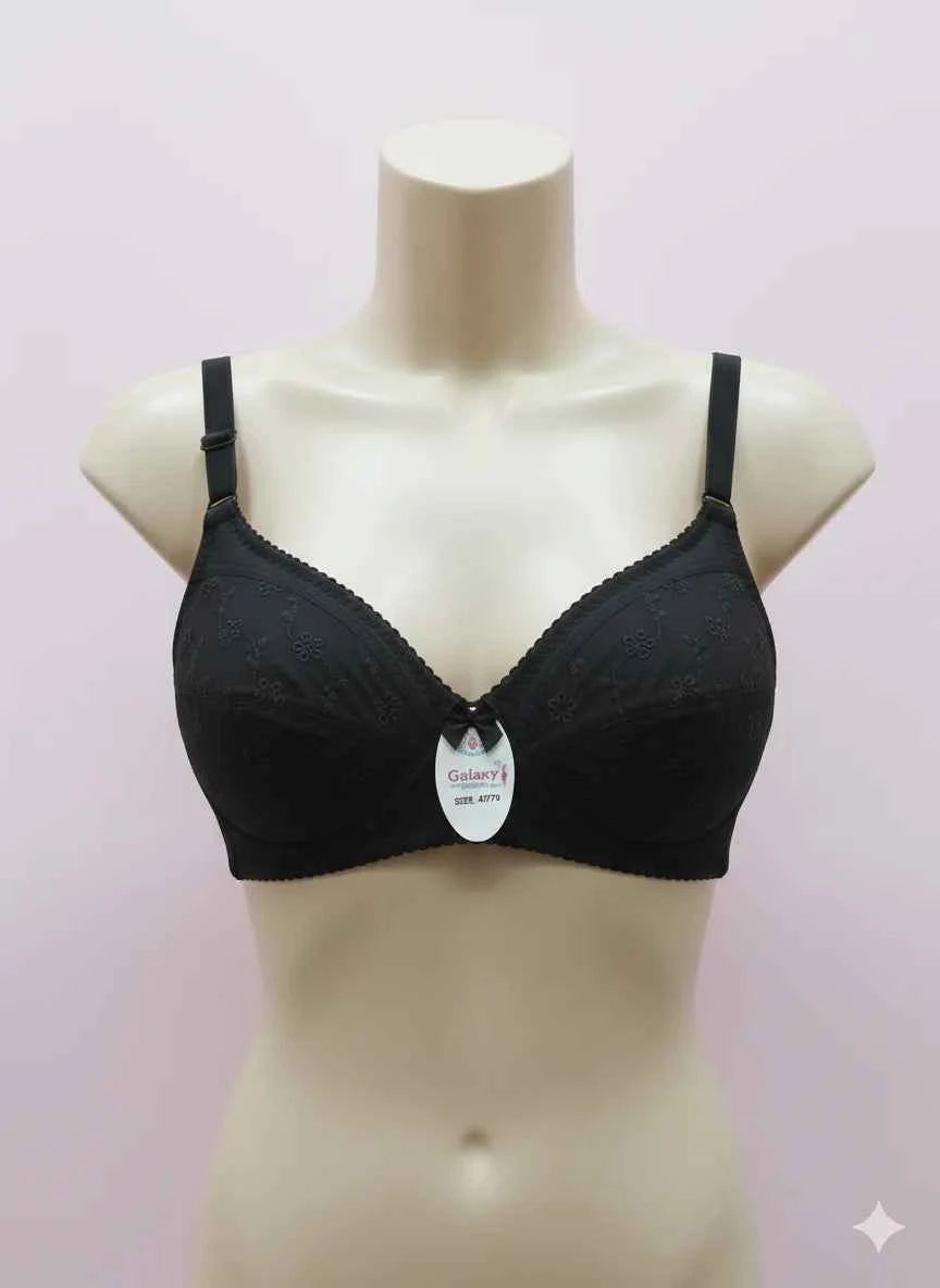 Premium Maroon Embroidered Cotton Bra – Non-Padded & Wireless Daily Comfort