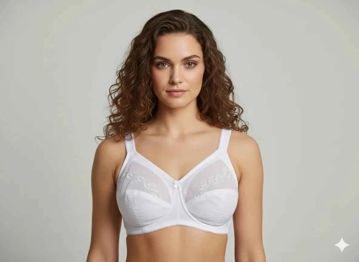 Beige Embroidered Underwire Full Coverage Bra - Floral Lace Supportive Comfort Bra