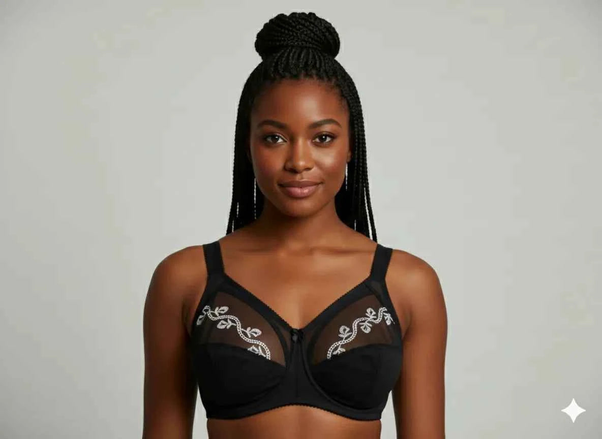 Beige Embroidered Underwire Full Coverage Bra - Floral Lace Supportive Comfort Bra