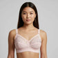 Beige Lace Embroidered Minimizer Bra - Wireless Full Coverage Comfort Bra
