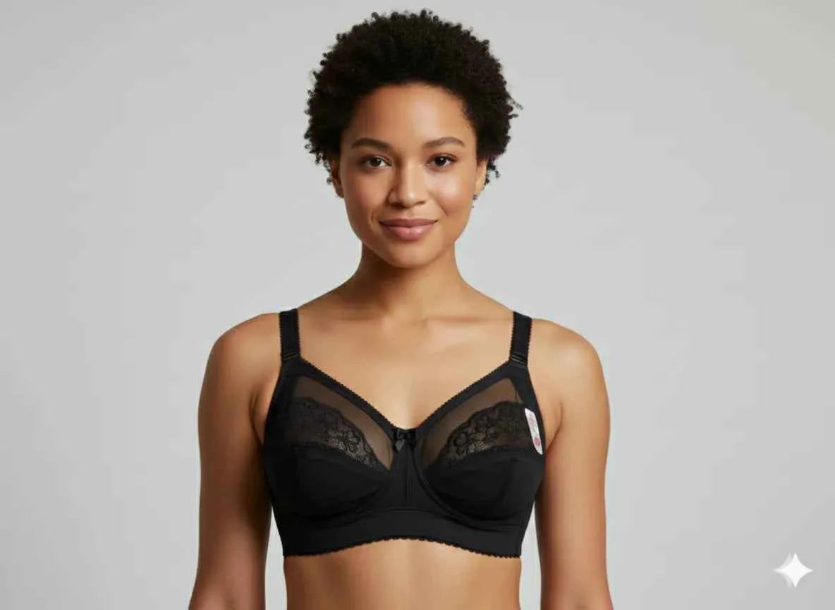 Beige Lace Embroidered Minimizer Bra - Wireless Full Coverage Comfort Bra