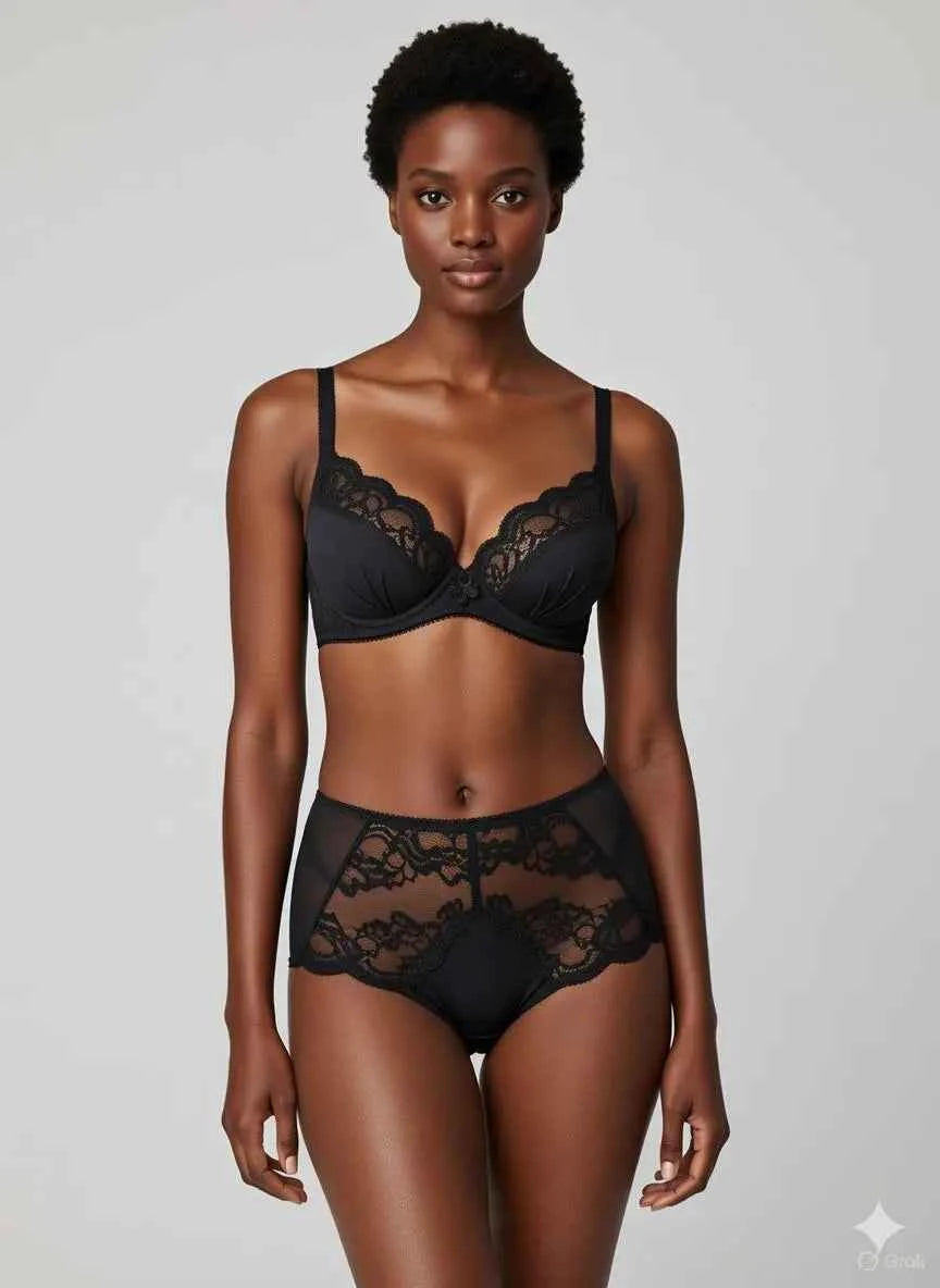 Elegant Lilac Lace Underwire Balconette Bra and High-Waisted Panty Set - Women's Floral Lingerie Matching Set