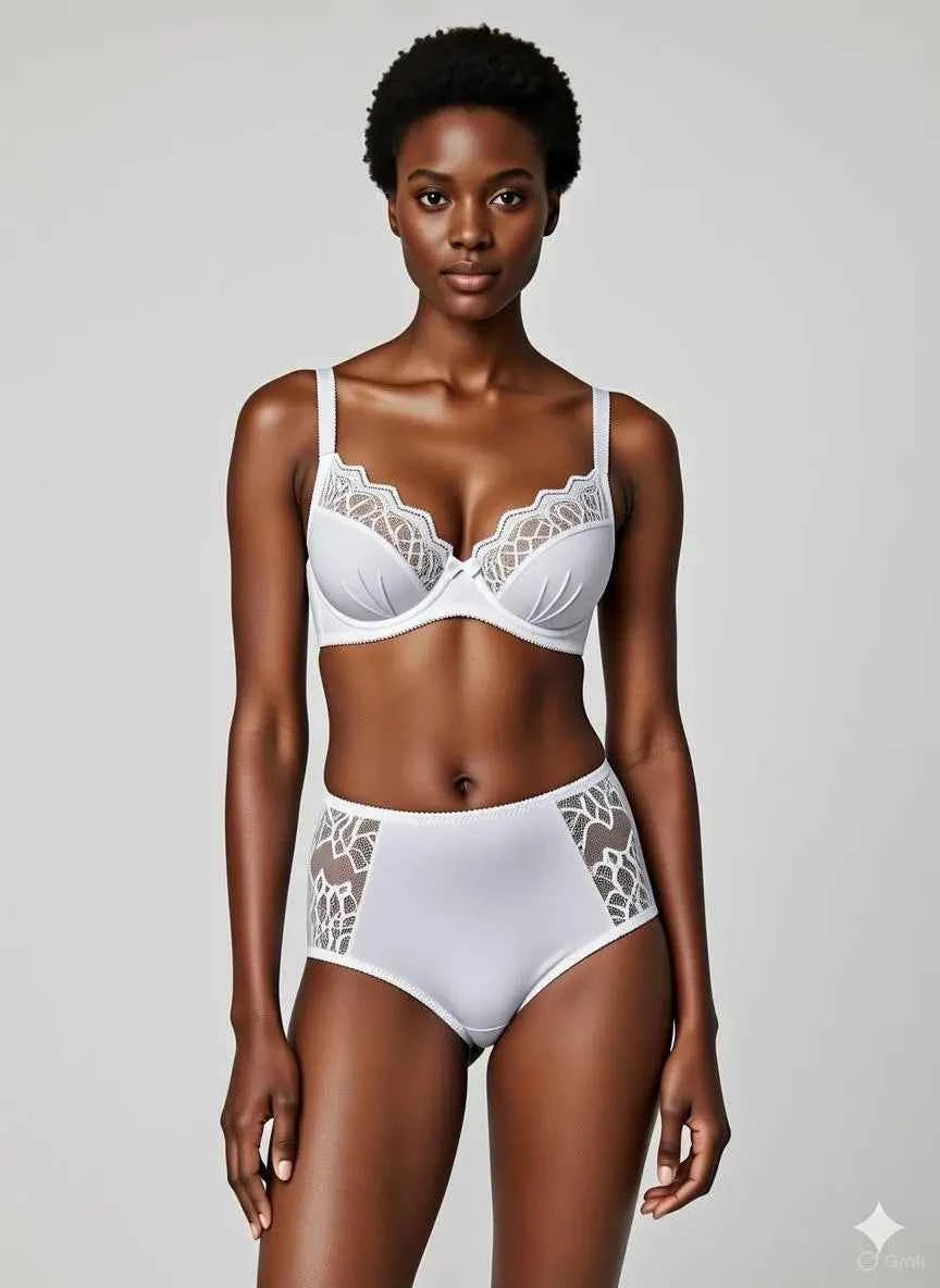 Elegant Lilac Lace Underwire Balconette Bra and High-Waisted Panty Set - Women's Floral Lingerie Matching Set