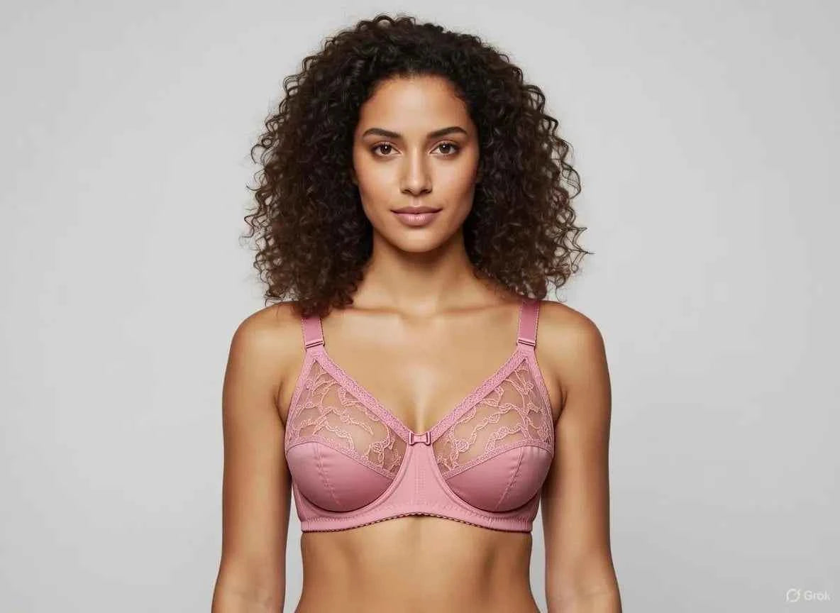 Beige Embroidered Full Coverage Wireless Bra - Non-Wired Comfort Support Minimizer Bra