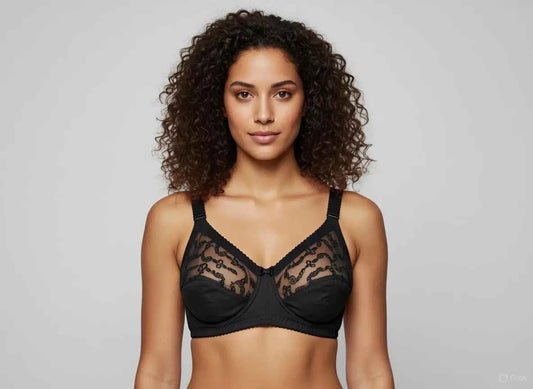 Beige Embroidered Full Coverage Wireless Bra - Non-Wired Comfort Support Minimizer Bra