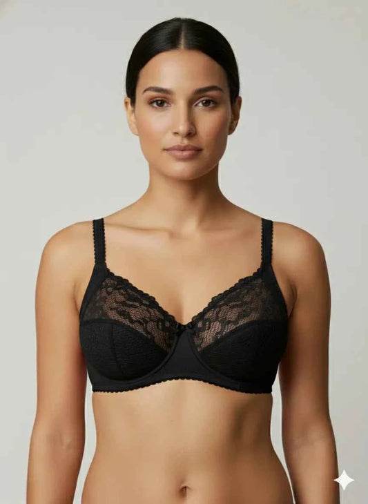 Red Lace Underwire Balconette Bra - Floral Scalloped Support