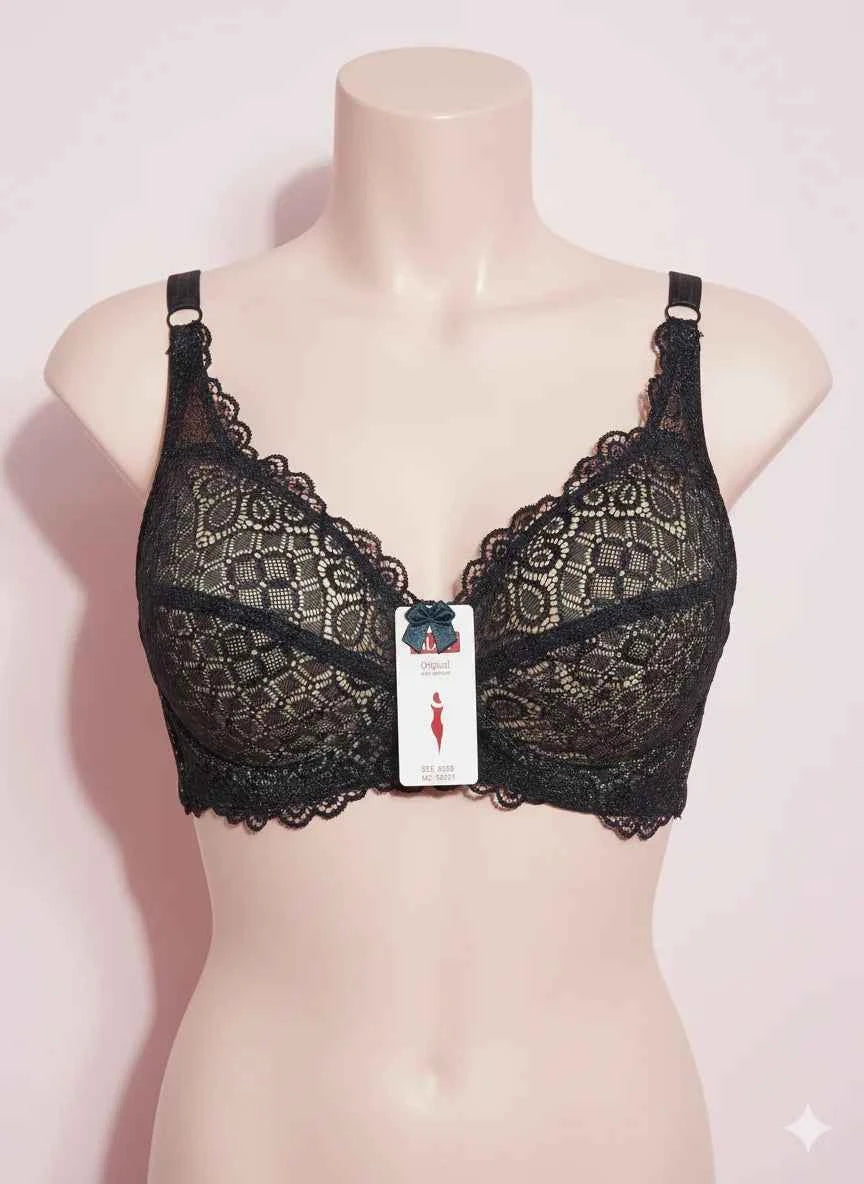 Luxury Deep  Floral Lace Bra - Full Coverage Comfort Bralette