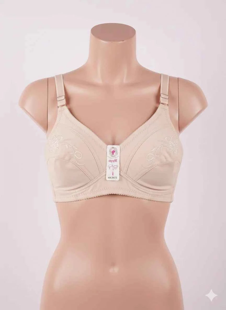 Ladies Embroidered Cotton Bra - Full Coverage Non-Wired Bralette