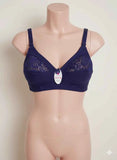 Premium Royal Blue Cotton Bra with Floral Lace Panel – Non-Padded & Wireless Comfort