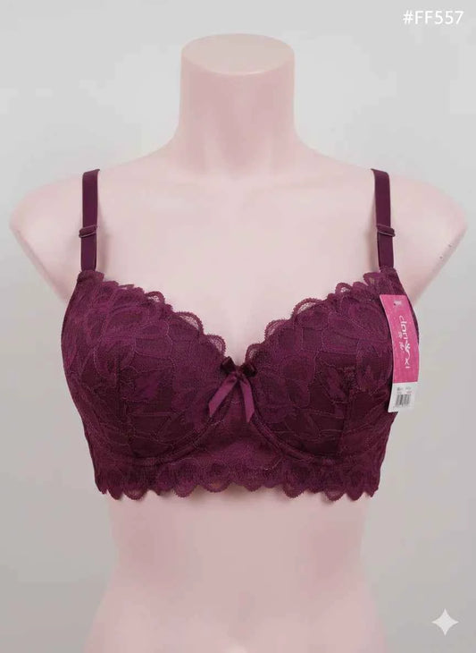 Deep Plum Fancy Lace Bra for Women – Padded Support with Premium Finish