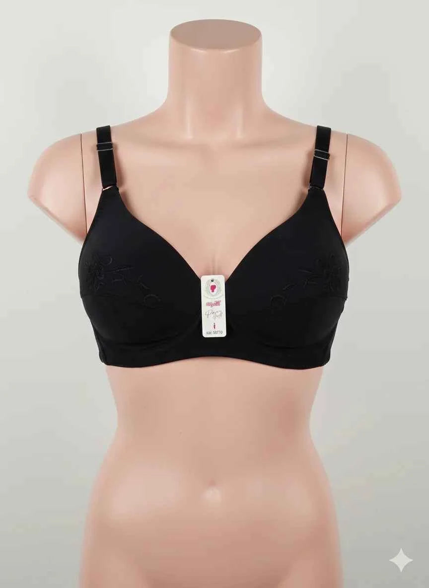 Ladies Embroidered Cotton Bra - Full Coverage Non-Wired Bralette