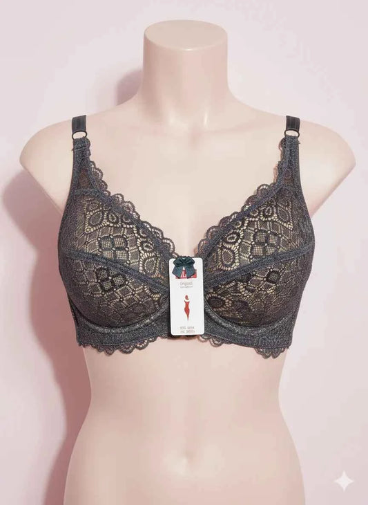 Luxury Deep  Floral Lace Bra - Full Coverage Comfort Bralette