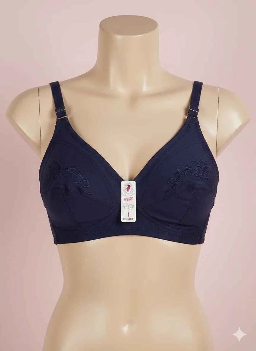 Ladies Embroidered Cotton Bra - Full Coverage Non-Wired Bralette