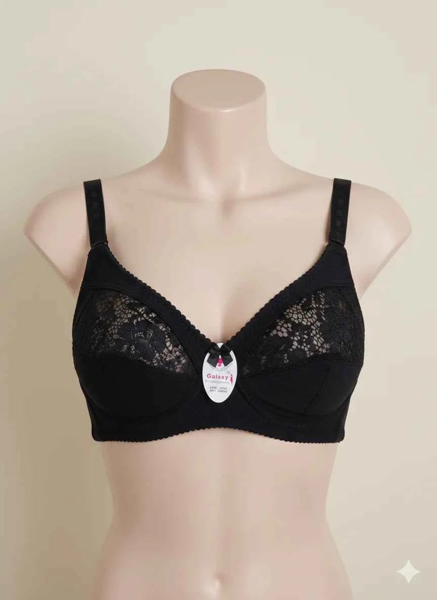 Premium Royal Blue Cotton Bra with Floral Lace Panel – Non-Padded & Wireless Comfort