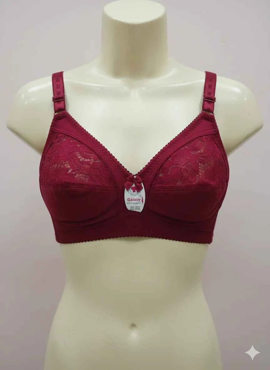 Premium Royal Blue Cotton Bra with Floral Lace Panel – Non-Padded & Wireless Comfort