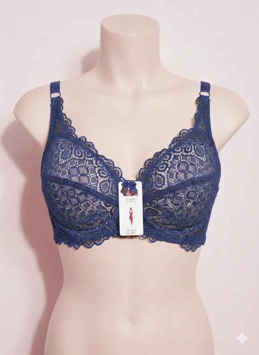 Luxury Deep  Floral Lace Bra - Full Coverage Comfort Bralette