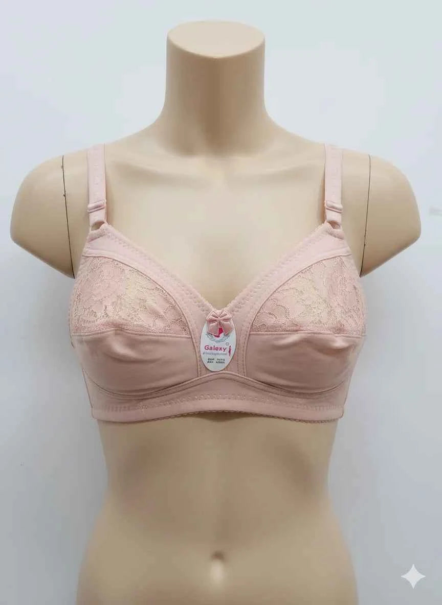 Premium Royal Blue Cotton Bra with Floral Lace Panel – Non-Padded & Wireless Comfort