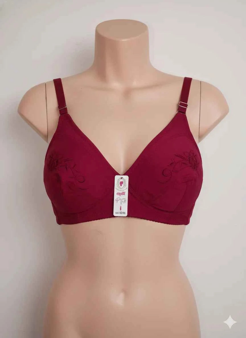 Ladies Embroidered Cotton Bra - Full Coverage Non-Wired Bralette