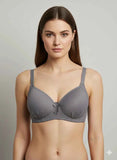 Grey Wireless Molded T-Shirt Bra with Center Bow Detail - Smooth Comfort Foam Cup Bra