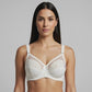Beige Lace Embroidered Minimizer Bra - Wireless Full Coverage Comfort Bra