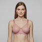 Beige Embroidered Full Coverage Wireless Minimizer Bra - Non-Padded Comfort Support Bra