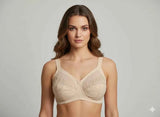 Beige Embroidered Underwire Full Coverage Bra - Floral Lace Supportive Comfort Bra