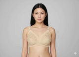 Beige Lace Embroidered Minimizer Bra - Wireless Full Coverage Comfort Bra