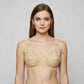 Beige Embroidered Full Coverage Wireless Minimizer Bra - Non-Padded Comfort Support Bra