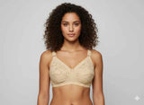 Beige Embroidered Full Coverage Wireless Bra - Non-Wired Comfort Support Minimizer Bra