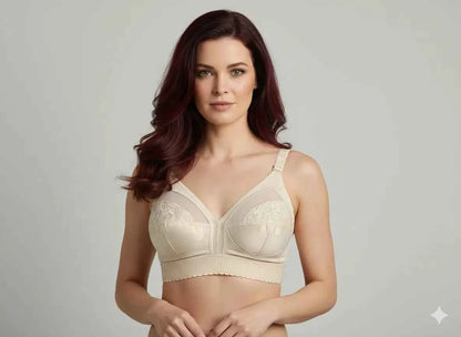 Ivory Embroidered Underwire Longline Bra - Floral Lace Supportive Comfort Bra