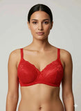 Red Lace Underwire Balconette Bra - Floral Scalloped Support